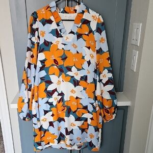 FSL Apparel Vibrant Floral V-Neck Dress - Orange and Blue